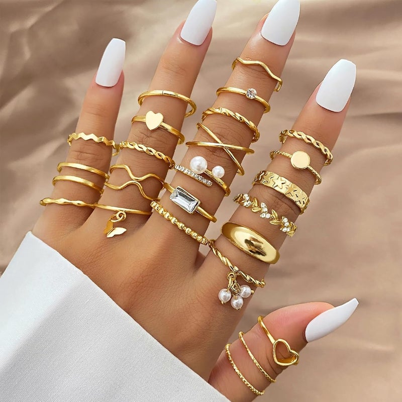 IFKM Gold Knuckle Rings Set For Women Vintage Stackable Joint Finger Midi Rings Dainty Cubic Zirconia Crystal Simple Twist Hollow Cute Rings Pack Jewelry Gift - Image 2
